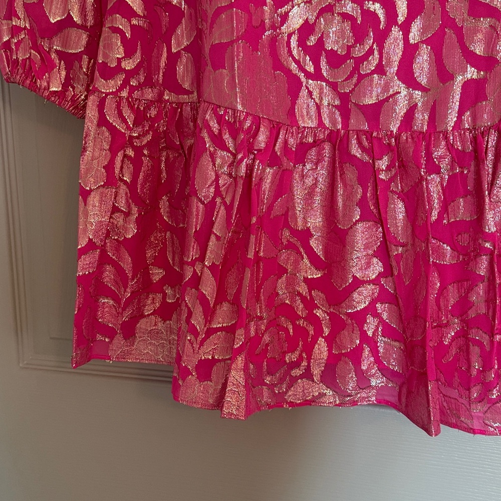 Lilly Pulitzer Hot Pink Metallic Floral Long Sleeve Dress. Size 2 runs big - Picture 5 of 10